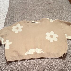 Altar'd State Tan and Cream Floral Sweater